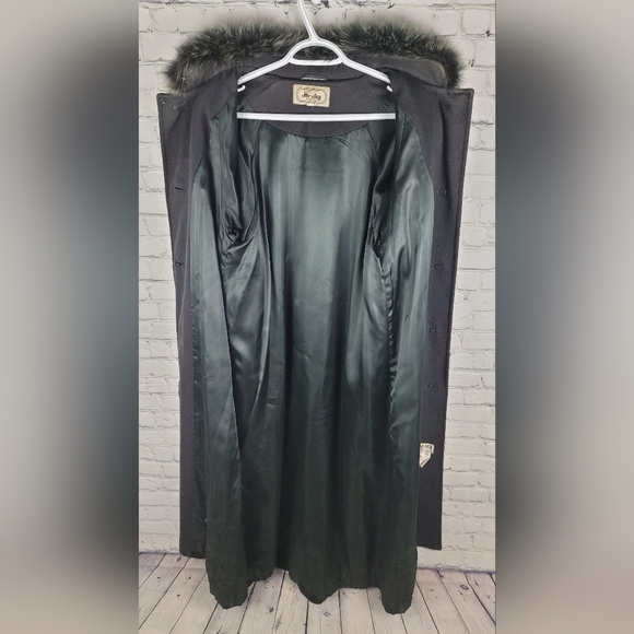 ME-JAY MONTREAL | vintage wool full length fox fur & leather trim coat - Picture 4 of 9